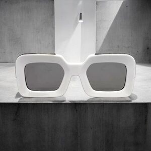 White Retro Vintage Flat Top Sunglasses Thick Square Frame Metal